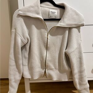 Abercrombie & Fitch Off-White Ribbed Zip Sweater